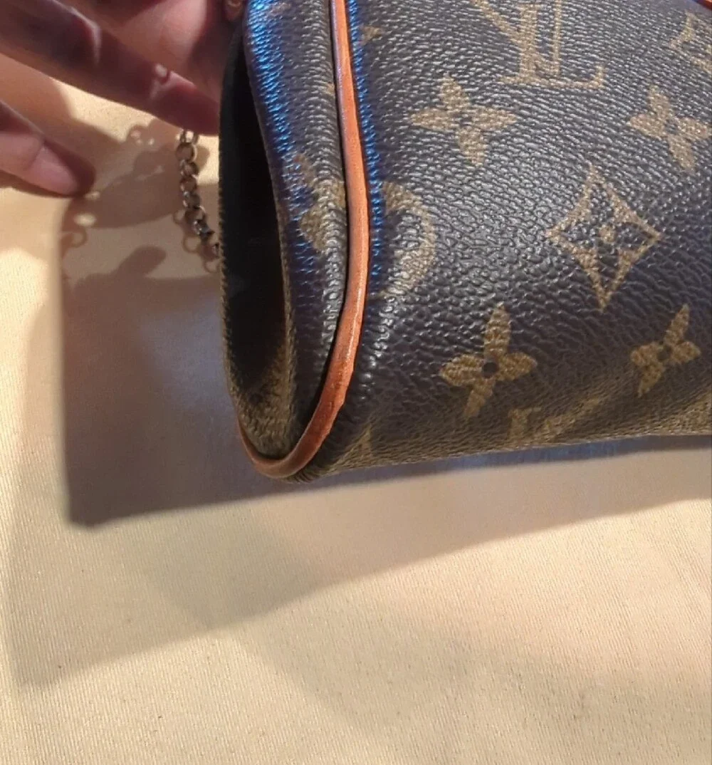 Authentic Louis Vuitton Monogram Eva Clutch Canvas Brown & Tan Chain Crossbody